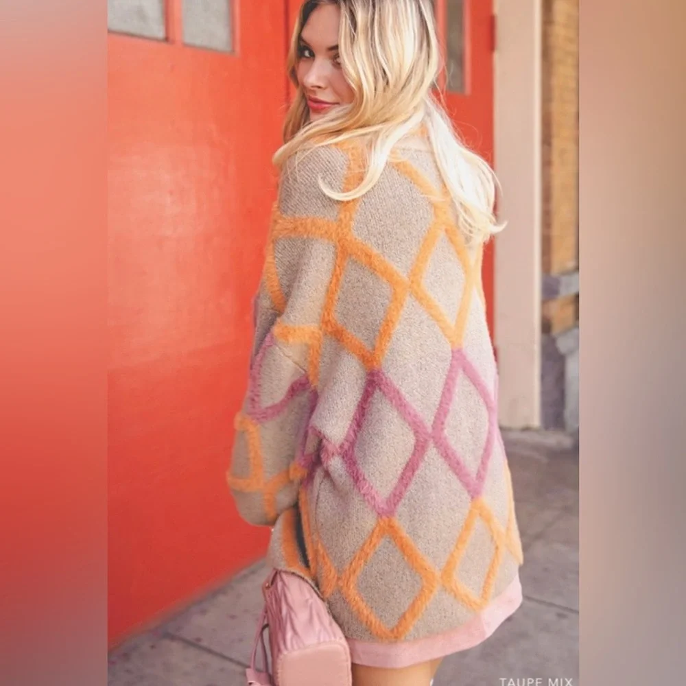 KORI Diamond Pattern Plush Coatigan Sweater - Picture 5 of 10